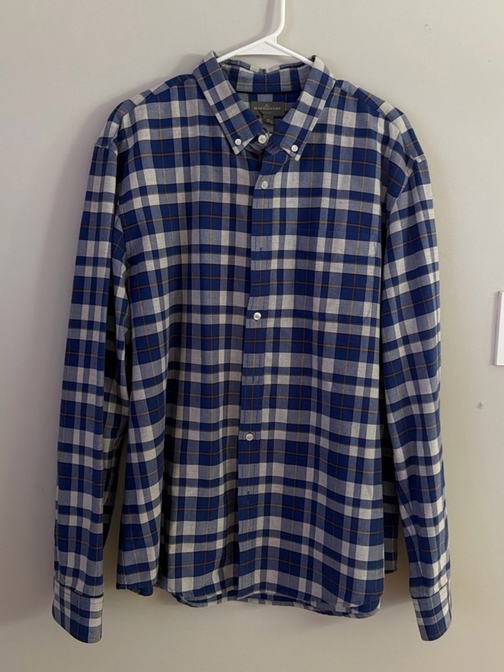 L.L. Bean Blue and White Plaid Button-Down Shirt